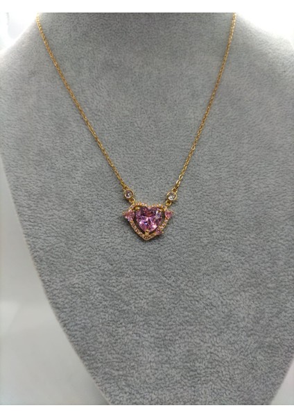 Çelik Zirkon Taşlı Kararmaz Pembe Kalp Pandora Model Kadın Kolye modelleri