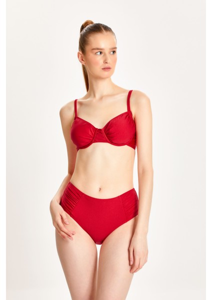 Kadın Büzgülü Balenli Toparlayıcı Yüksek Bel Bikini Takım 24S101ST