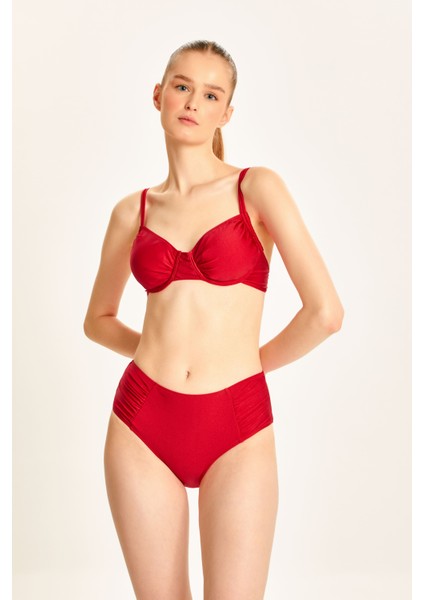 Kadın Büzgülü Balenli Toparlayıcı Yüksek Bel Bikini Takım 24S101ST
