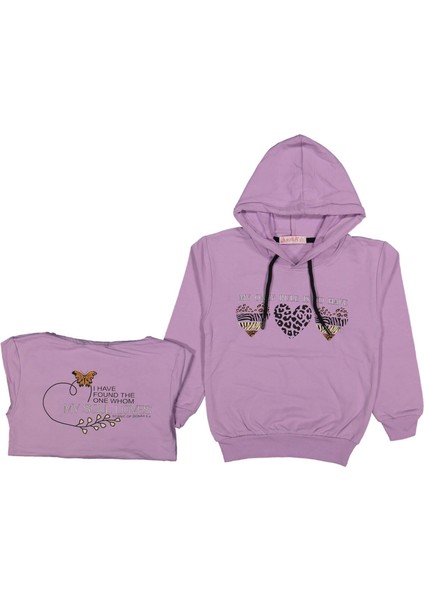 Kız Çocuk Mevsimlik Kalpli Kapüşonlu Sweatshirt BGL-ST03659