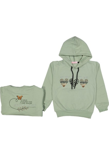 Kız Çocuk Mevsimlik Kalpli Kapüşonlu Sweatshirt BGL-ST03658