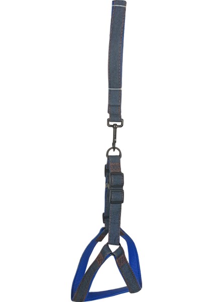 Köpek Göğüs Tasma Seti Dokuma 3.5 Cm*70-90 cm Mavi Kot