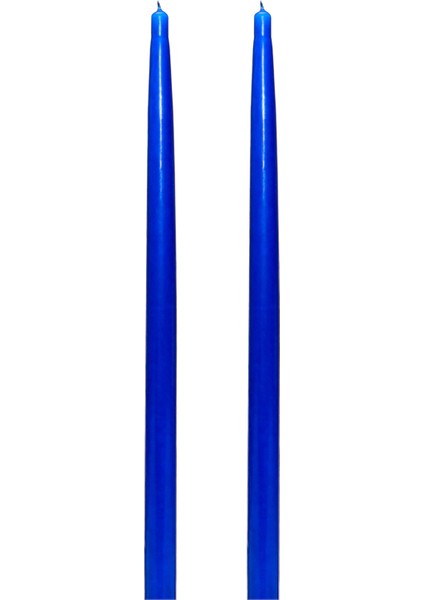 2'li Saks Mavisi Uzun Şamdan Mum Seti 42 cm