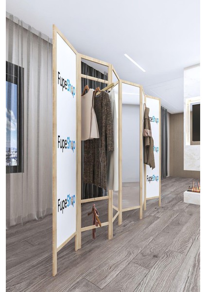 Doğal Ahşap Logo Baskılı Ayna Askılık 6 Kanat Paravan 000019 fiyatları