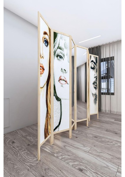 Doğal Ahşap Baskılı Ayna 6 Kanat Paravan 000020 fiyatları