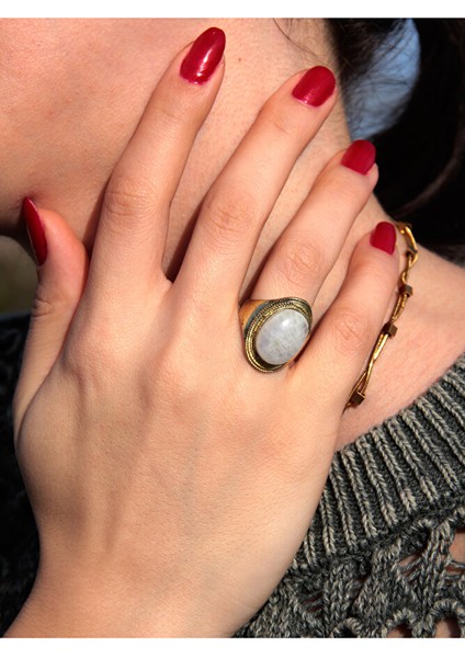 Doğal Taş Aytaşı Ayarlanabilir Kadın Yüzük EUY1AYT