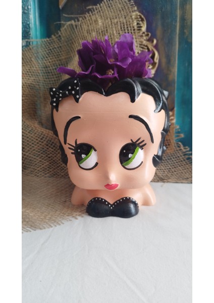 Atölye Dekupaj Betty Boop Saksı