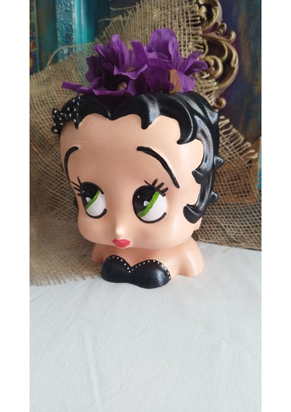 Atölye Dekupaj Betty Boop Saksı