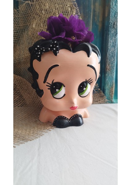 Atölye Dekupaj Betty Boop Saksı