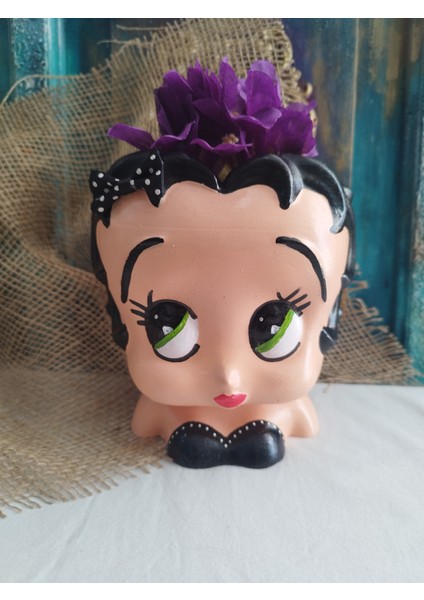 Atölye Dekupaj Betty Boop Saksı