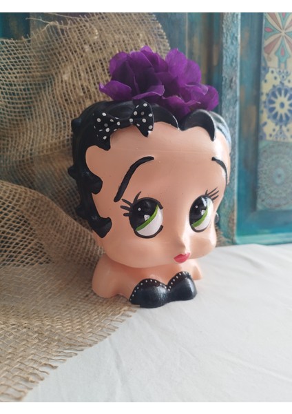 Atölye Dekupaj Betty Boop Saksı