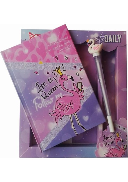 Hatıra Defteri Kilitli Kız Modeli Günlük Defteri Flamingo Kutulu 80 Yaprak Çizgili 1 Adet I'm A Queen