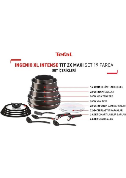 Tefalıngenio Xl Intense Titanyum 2x Maxi Set 19 Parça