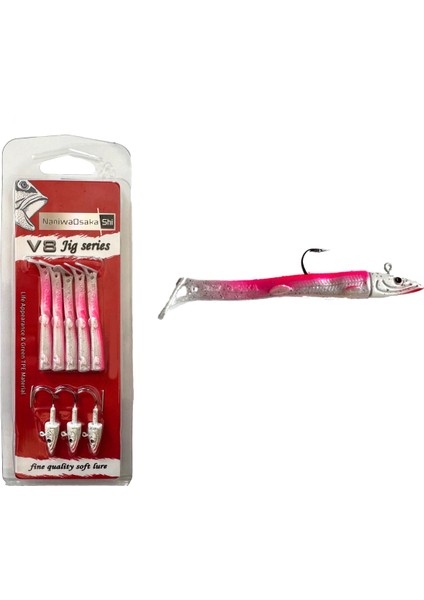 V8 8cm 5.5gr Silikon Yem Set (3+5) Pink Glitter Glow