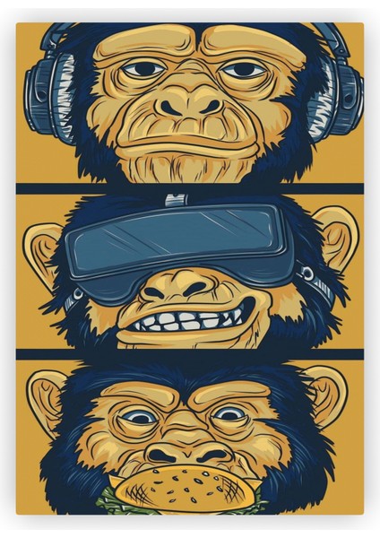 Üç Maymun Ahşap Poster 20X29 cm