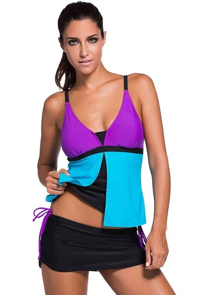 Angel Renkli Tankini Etekli Bikini Takım MS419652