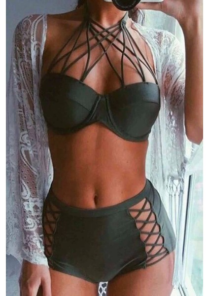 Angel Haki Yeşil Yüksek Bel Bikini Takım MS419102