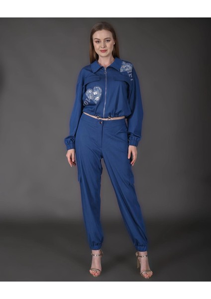 Kadın Yeni Sezon Denim Ceket Taş Detaylı Pantolon Spor Ikili Takım fiyatları