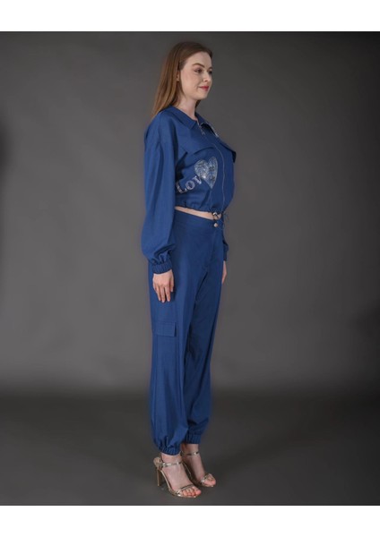 Kadın Yeni Sezon Denim Ceket Taş Detaylı Pantolon Spor Ikili Takım modelleri