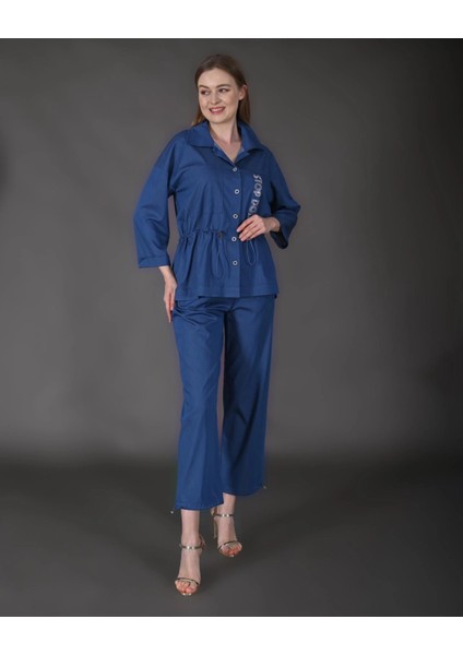 Kadın Yeni Sezon Denim Taş Detaylı Tunik Pantolon Spor Ikili Takım modelleri