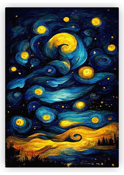 Yıldızlı Gece Ahşap Poster 20X29 cm