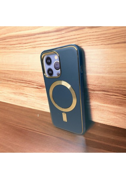 iPhone 13 Pro Magsafe Özellikli Klasik Suni Deri Görünümlü Telefon Kılıfı