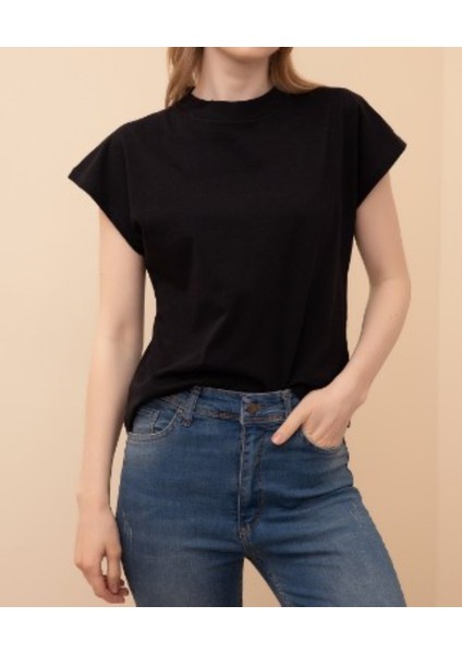 Siyah Sıfır Yaka Kısa Kollu Cotton T-Shirt