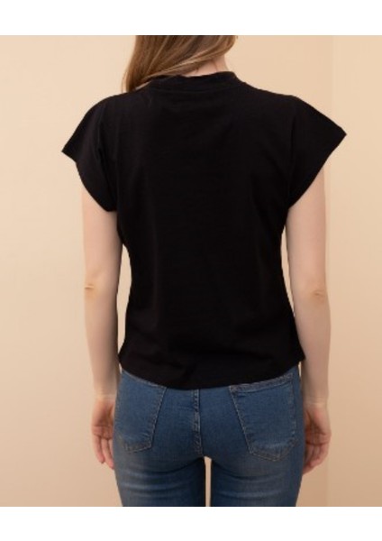 Siyah Sıfır Yaka Kısa Kollu Cotton T-Shirt modelleri