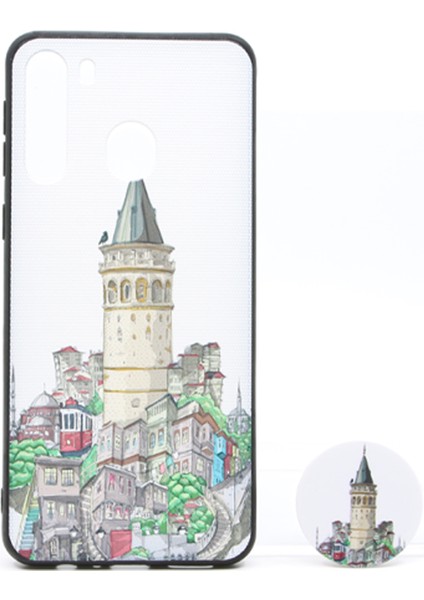 Samsung Galaxy A21 Uyumlu Desenli Popsocket Seri Arka Koruma Kılıf