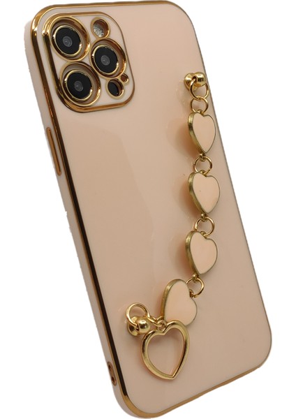 Apple iPhone 12 Pro Max Uyumlu Lüx Kalp Zincir Arka Koruma Kılıf