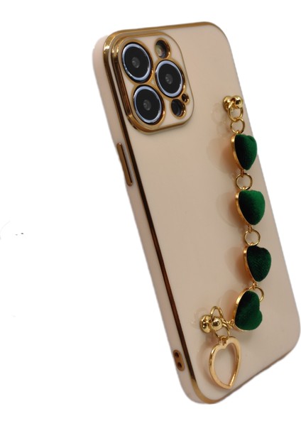 Apple iPhone 13 Pro Max Uyumlu Lüx Kalp Zincir Arka Koruma Kılıf