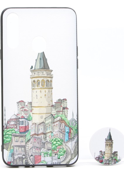 Samsung Galaxy A20S Uyumlu Desenli Popsocket Seri Arka Koruma Kılıf