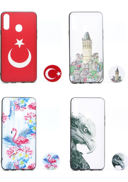 Samsung Galaxy A20S Uyumlu Desenli Popsocket Seri Arka Koruma Kılıf