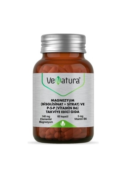Magnezyum (Bisglisinat+Sitrat) ve P5P (Vitamin B6) 60 Kapsül ( 1 Adet )