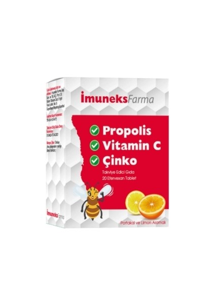 Propolis Vitamin C Çinko Içeren Takviye Edici Gıda 20 Efervesan Tablet ( 1 Adet )