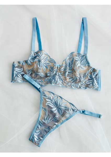 Floral Çiçek Brode Işlemeli Balenli Iç Çamaşırı Takımı modelleri