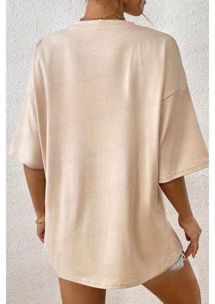 Kadın Free Life Camel Bisiklet Yaka Oversize Salas T-Shirt modelleri