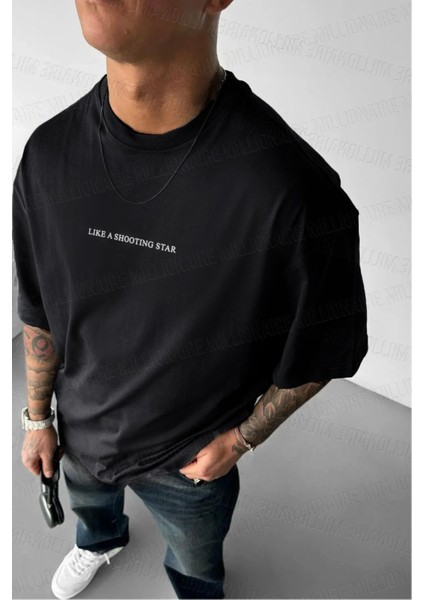 Erkek Dragon Baskılı Siyah Bisiklet Yaka Oversize Salaş T-Shirt modelleri