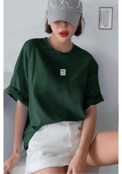 Kadın Free Life Nefti Bisiklet Yaka Oversize Salas T-Shirt fiyatları