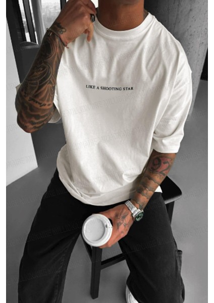 Erkek Dragon Baskılı Ekru Bisiklet Yaka Oversize Salaş T-Shirt modelleri