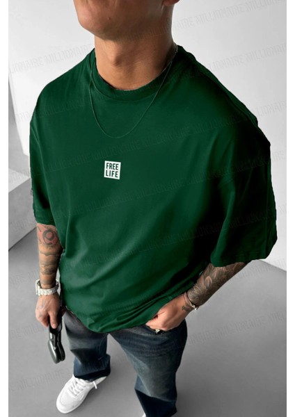 Erkek Free Life Nefti Bisiklet Yaka Oversize Salas T-Shirt