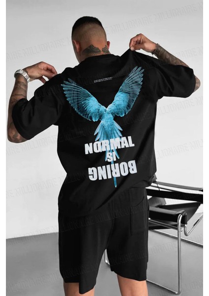 Erkek Siyah Normal Is Boring Bisiklet Yaka Oversize Salaş T-Shirt fiyatları