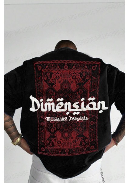 Erkek Dimension Kabaran Baskılı Siyah Bisiklet Yaka Oversize Salaş T-Shirt fiyatları