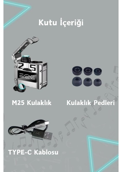 M25 Powerbank Özellikli Göstergeli Kablosuz Bluetooth Kulaklık Tüm Cihazlara Uyumlu Oyuncu Kulaklık