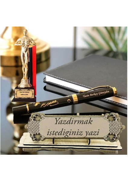 Kişiye Özel Ofis Hediye Seti-Oskar-Atatürk Imzalı Kalem- Isimlik