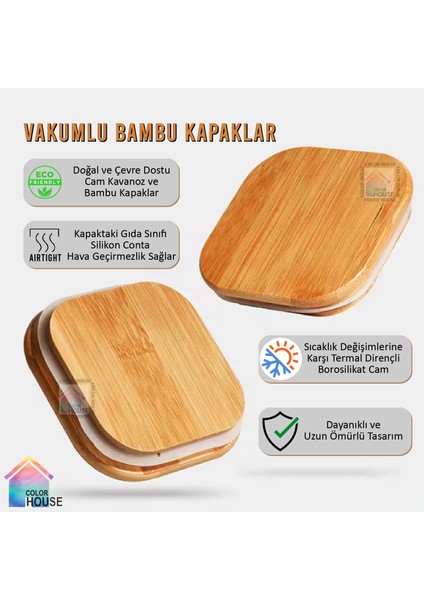 24 Adet Bambu Vakumlu Kapaklı 300 ml Borosilikat (Cam) Baharatlık Kavanoz ve 6 Adet Düzenleyici Pleksi Stant ( 30 cm * 13 cm x6 )