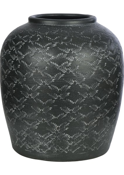El Yapımı Dark Grey Seramik Vazo- Saksı 27X30 cm