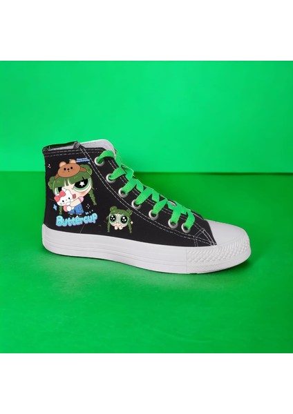 Buttercupp Baskılı Siyah Keten Çocuk Spor Ayakkabı Sneaker