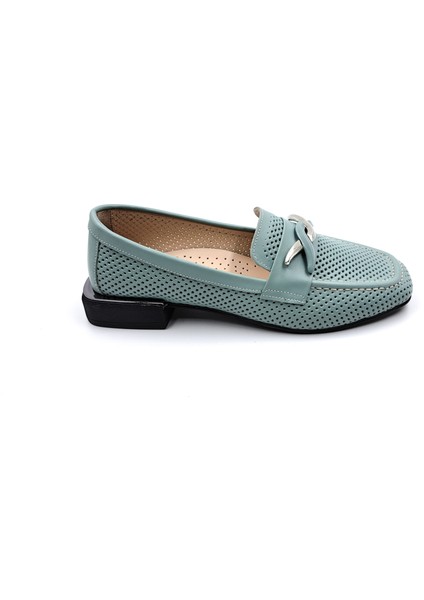ME5241 Hakiki Yumuşak Deri Delikli Mint Yeşil Kadın Tokalı Loafer Ayakkabı modelleri