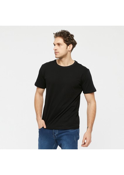 Erkek Bisiklet Yaka Basic T-Shirt (Rahat Kalıp Pamuk)